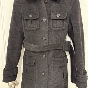 Theory Charcoal Belted Wool Blend Coat Size M Lux Contemporary Minimalist